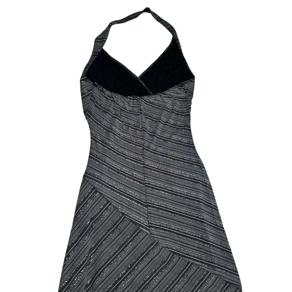 Vtg Y2K Charlotte Russe Black Silver Asymmetrical Hem Prom Party Halter Dress L - Picture 7 of 11